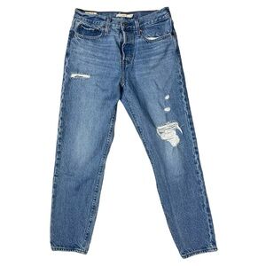 Levi's Premium Wedgie Jeans Womens 28 Blue Distressed 100% Cotton Button Fly